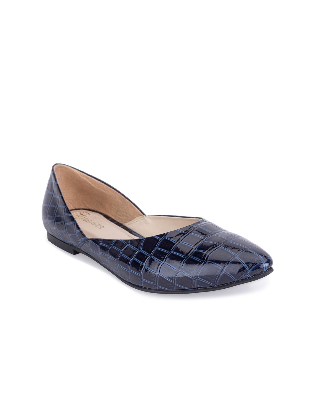 

BEAVER Textured Pointed Toe Ballerinas, Navy blue