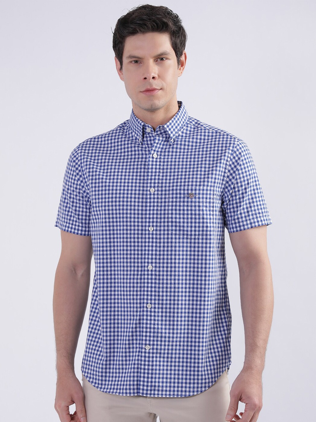 

GANT Button-Down Collar Micro Checks Cotton Casual Shirt, Blue