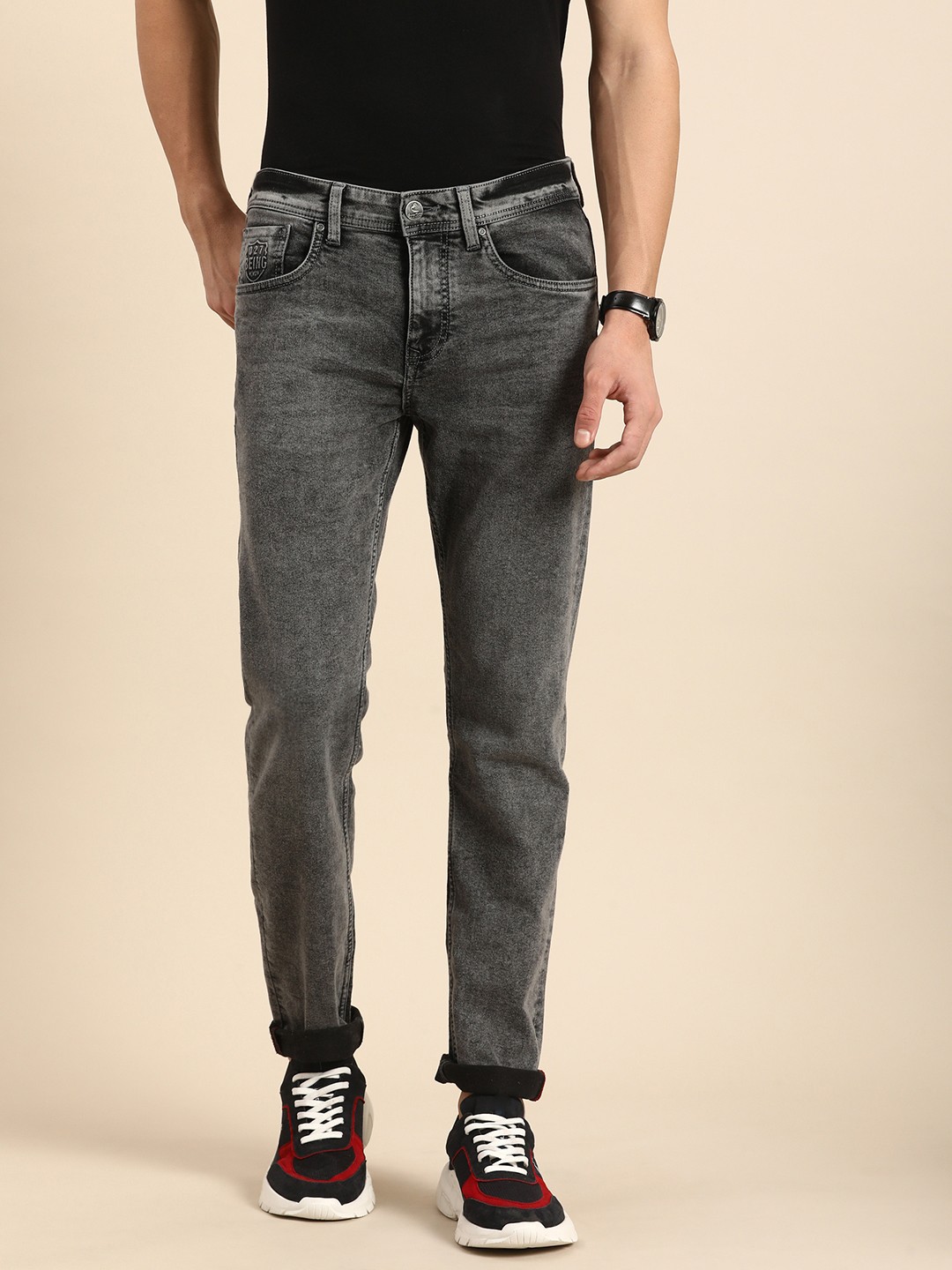 

Being Human Men Slim Fit Acid Wash Stretchable Jeans, Grey