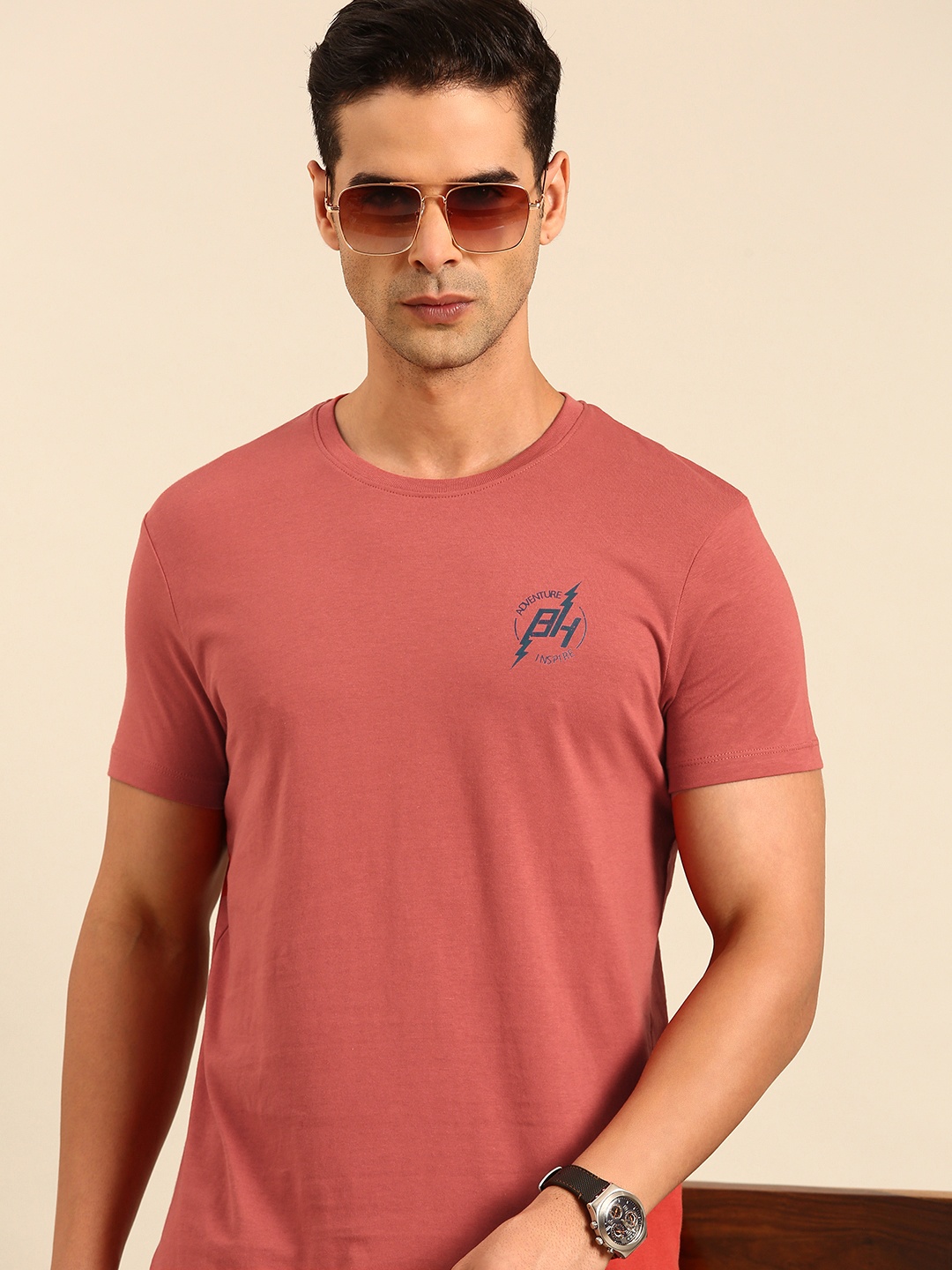 

Being Human Solid With Minimal Print Detail Pure Cotton T-shirt, Red