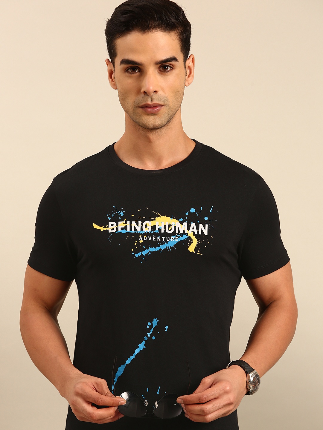 

Being Human Brand Logo Printed Pure Cotton T-shirt, Black