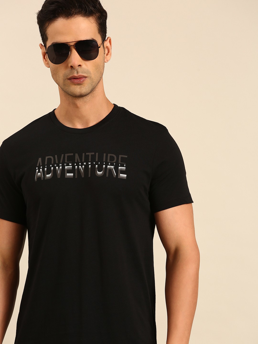 

Being Human Typography Printed Pure Cotton T-shirt, Black
