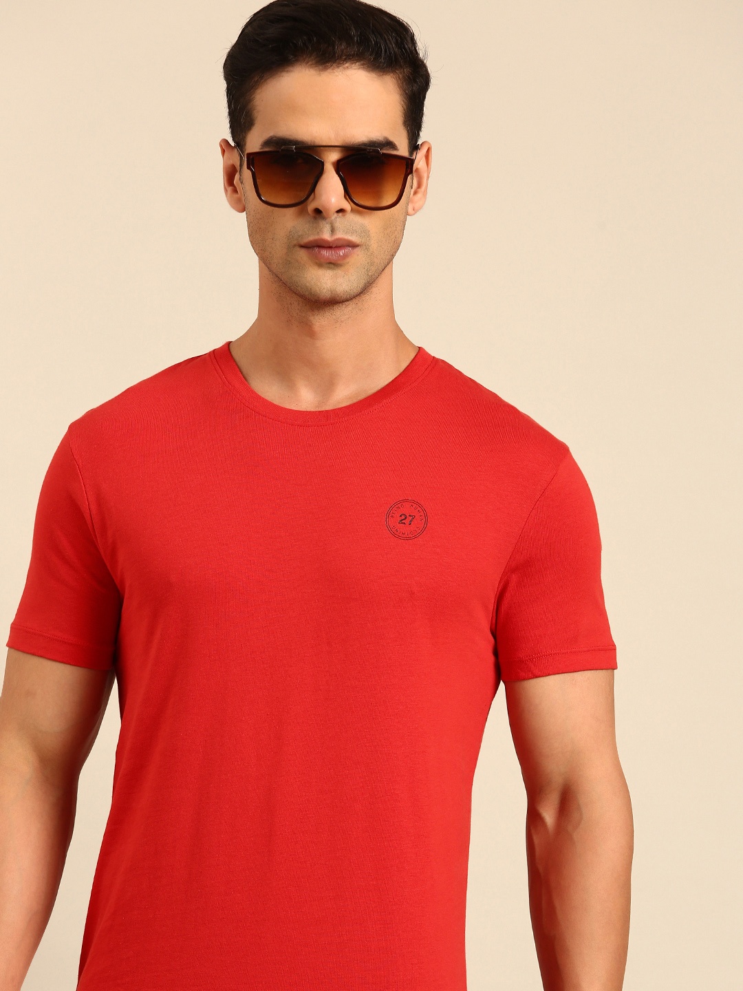 

Being Human Pure Cotton Solid Casual T-shirt, Red