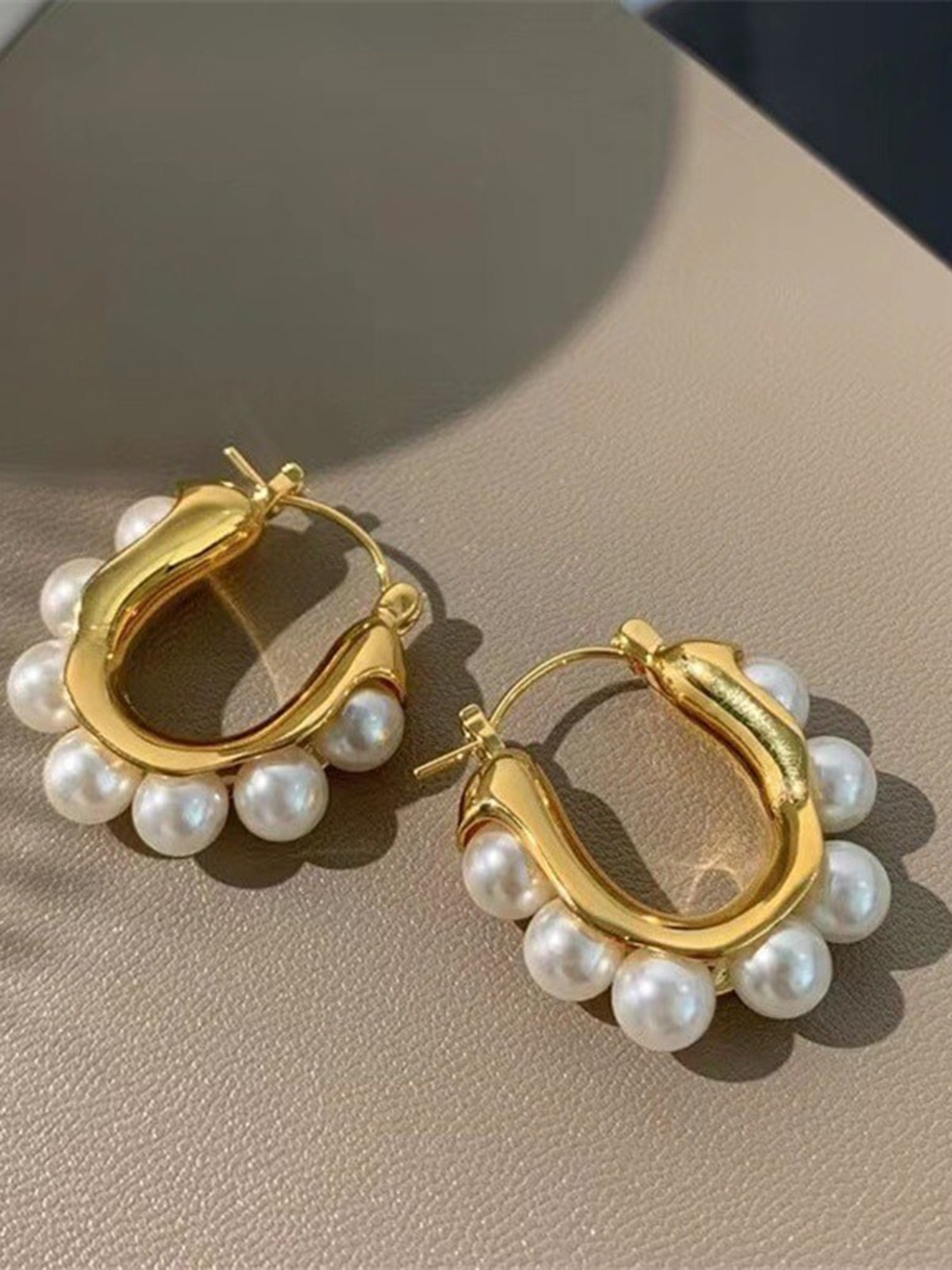 

VIEN Gold-Toned Contemporary Pearls Hoop Earrings