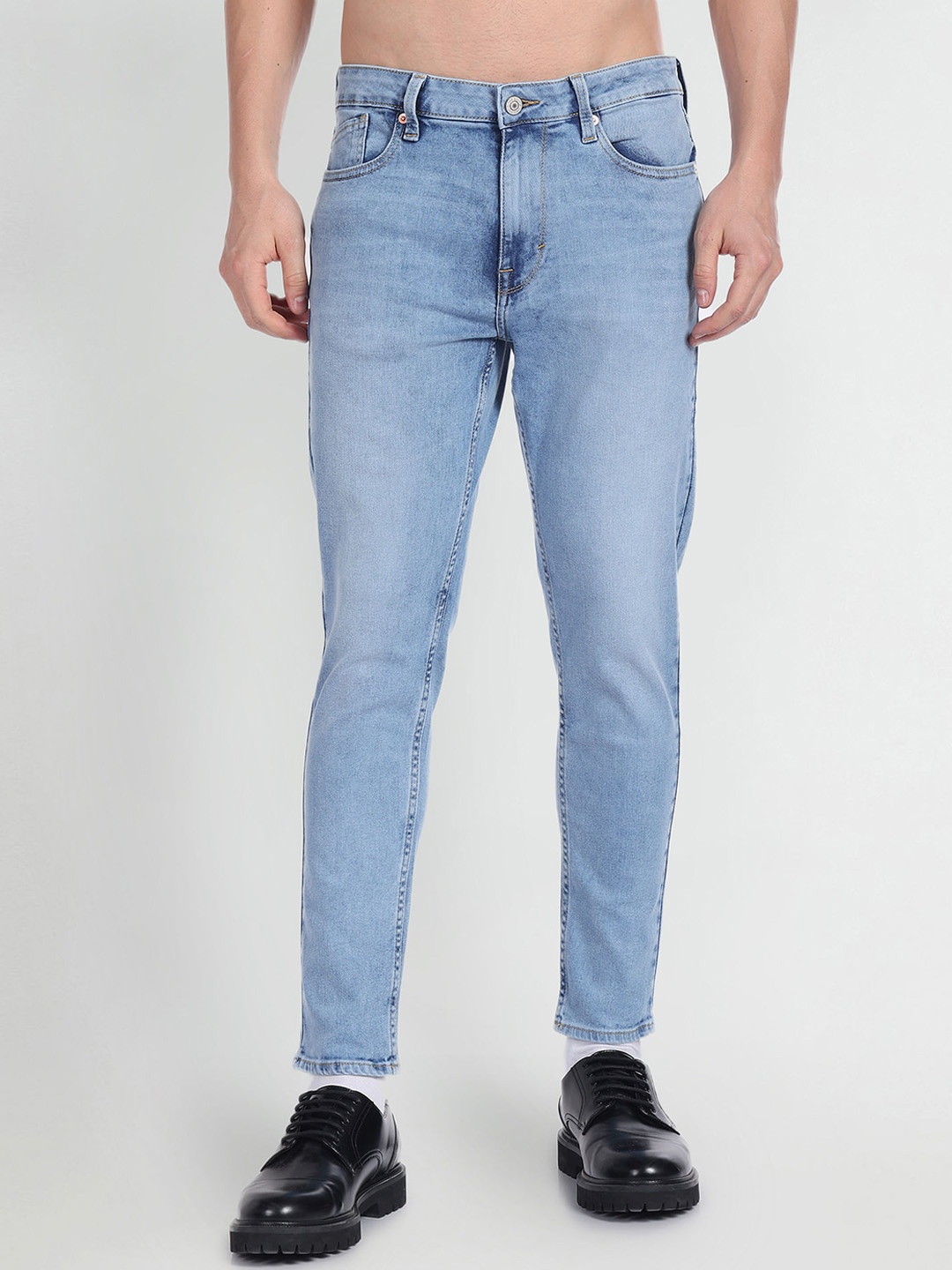 

Flying Machine Men Clean Look Slim Fit High-Rise Heavy Fade Stretchable Jeans, Blue