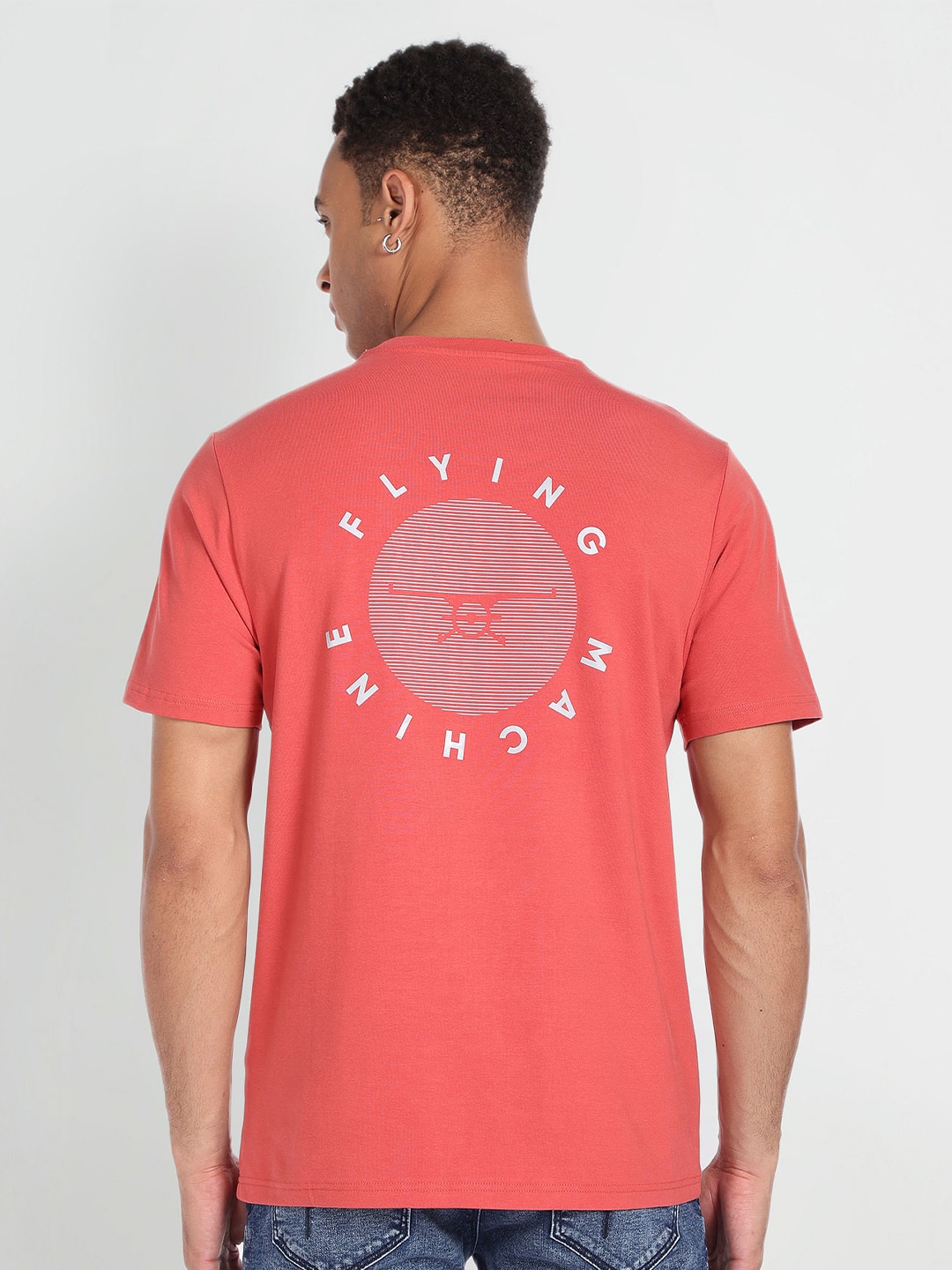 

Flying Machine Typography Printed Pure Cotton T-shirt, Orange