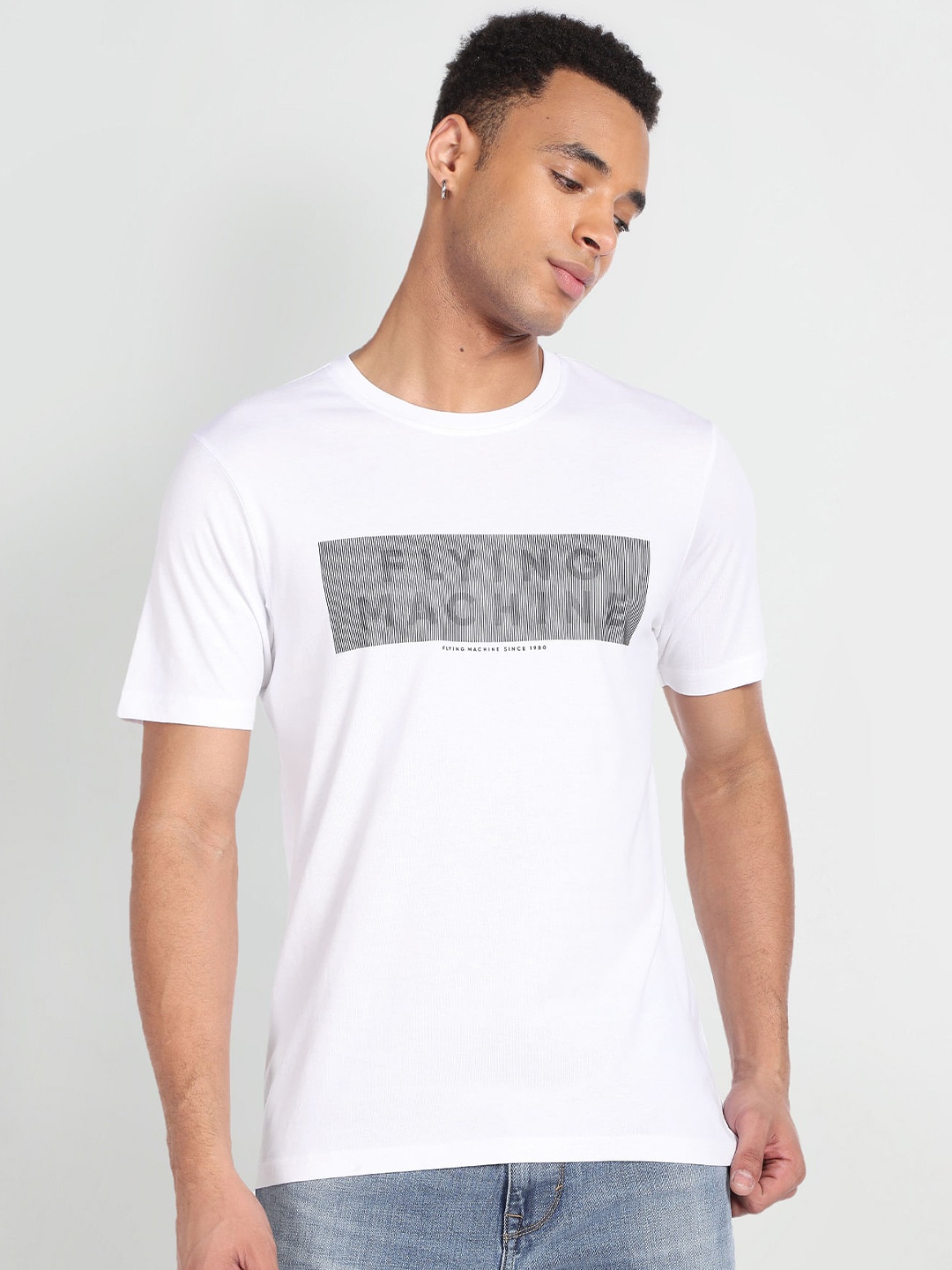

Flying Machine Typography Printed Pure Cotton T-shirt, White
