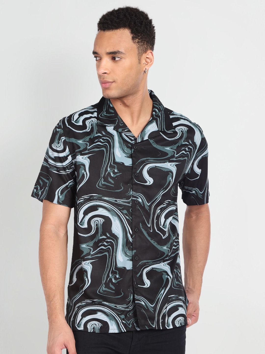 

Flying Machine Opaque Abstract Printed Casual Shirt, Black