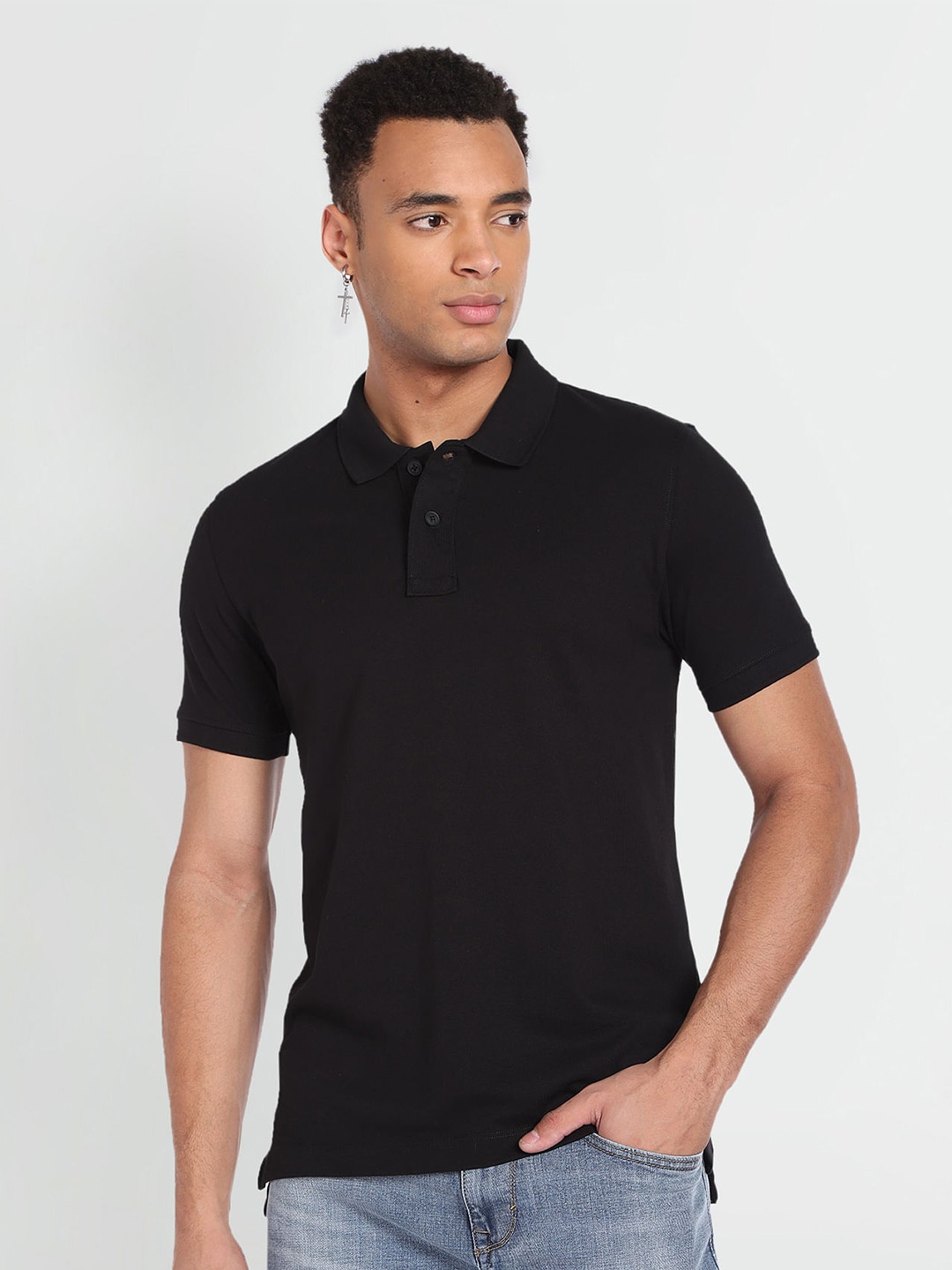 

Flying Machine Polo Collar Short Sleeves T-shirt, Black