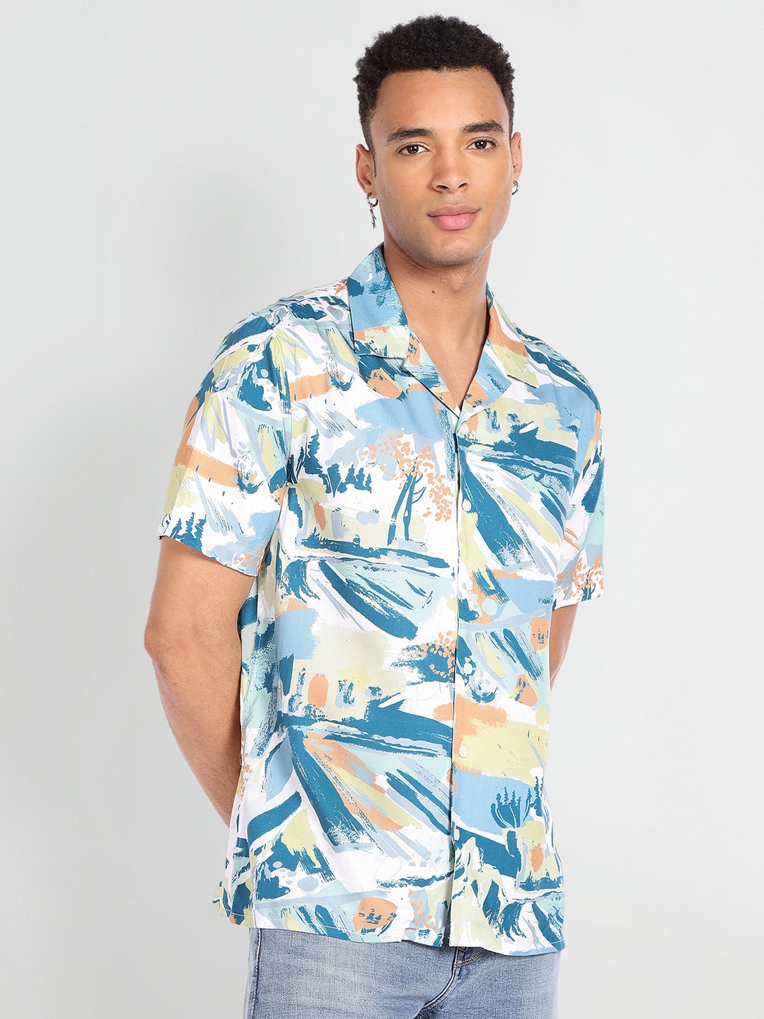 

Flying Machine Abstract Printed Opaque Casual Shirt, Blue