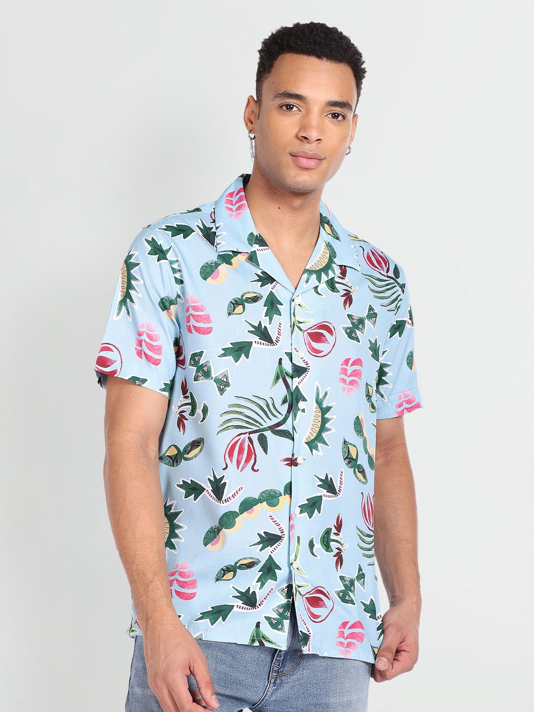 

Flying Machine Men Conversational Printed Casual Shirt, Blue