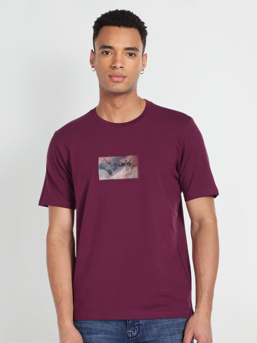 

Flying Machine Graphic Printed Pure Cotton T-shirt, Purple