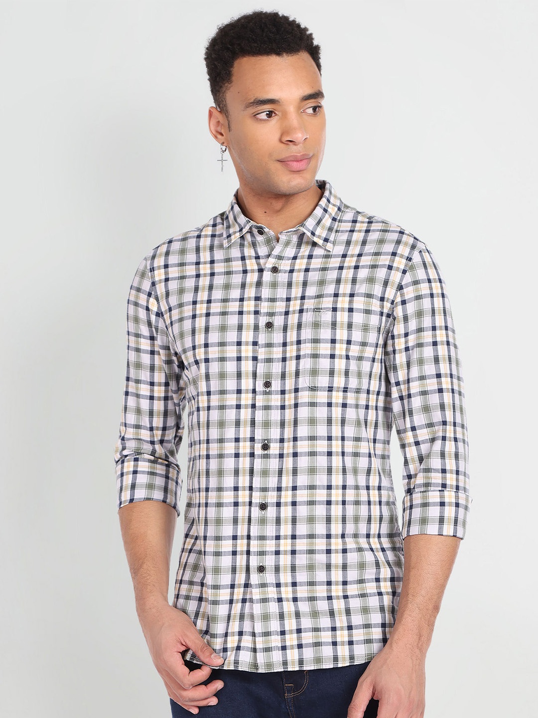 

Flying Machine Men Slim Fit Tartan Checked Casual Shirt, White