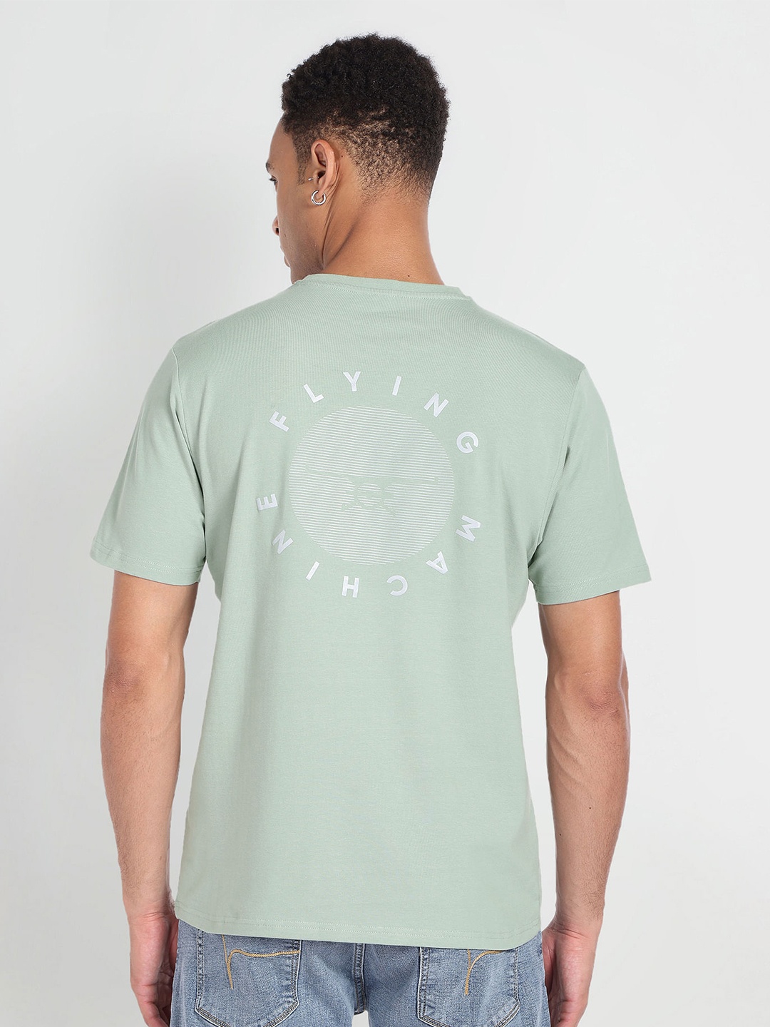 

Flying Machine Typography Printed Pure Cotton T-shirt, Green