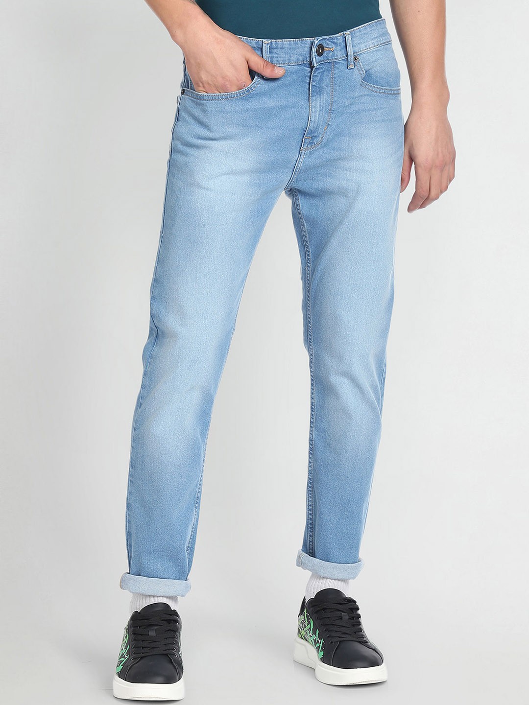 

Flying Machine Men Tapered Fit Heavy Fade Stretchable Jeans, Blue