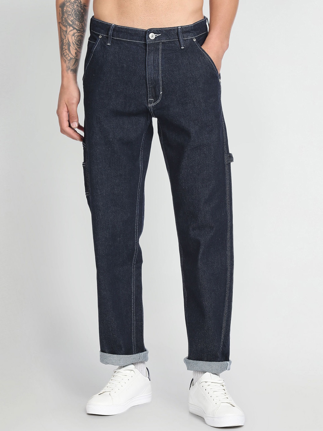 

Flying Machine Men Relaxed Fit High-Rise Clean Look Stretchable Jeans, Blue