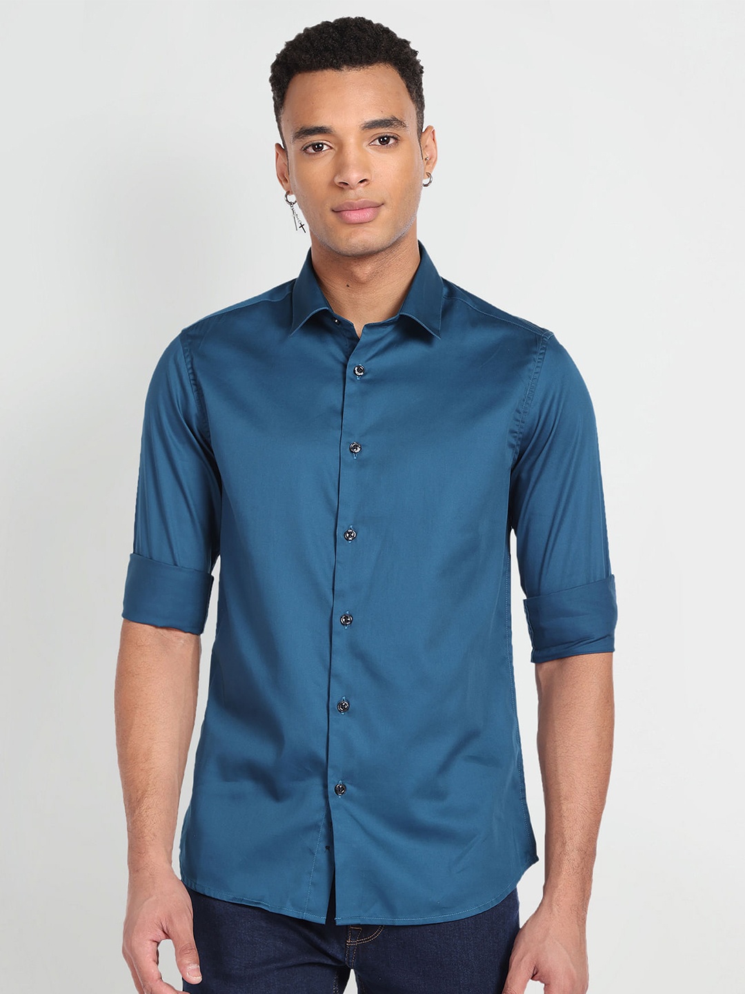 

Flying Machine Slim Fit Opaque Cotton Casual Shirt, Blue