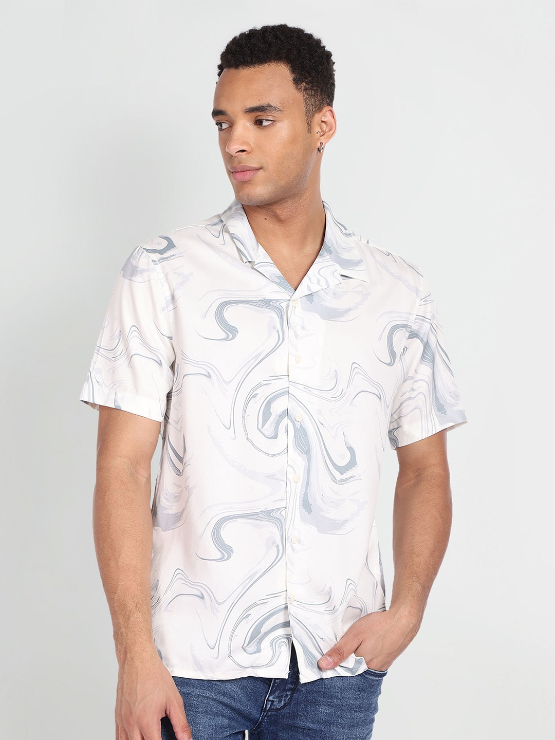 

Flying Machine Men Abstract Printed Casual Shirt, White