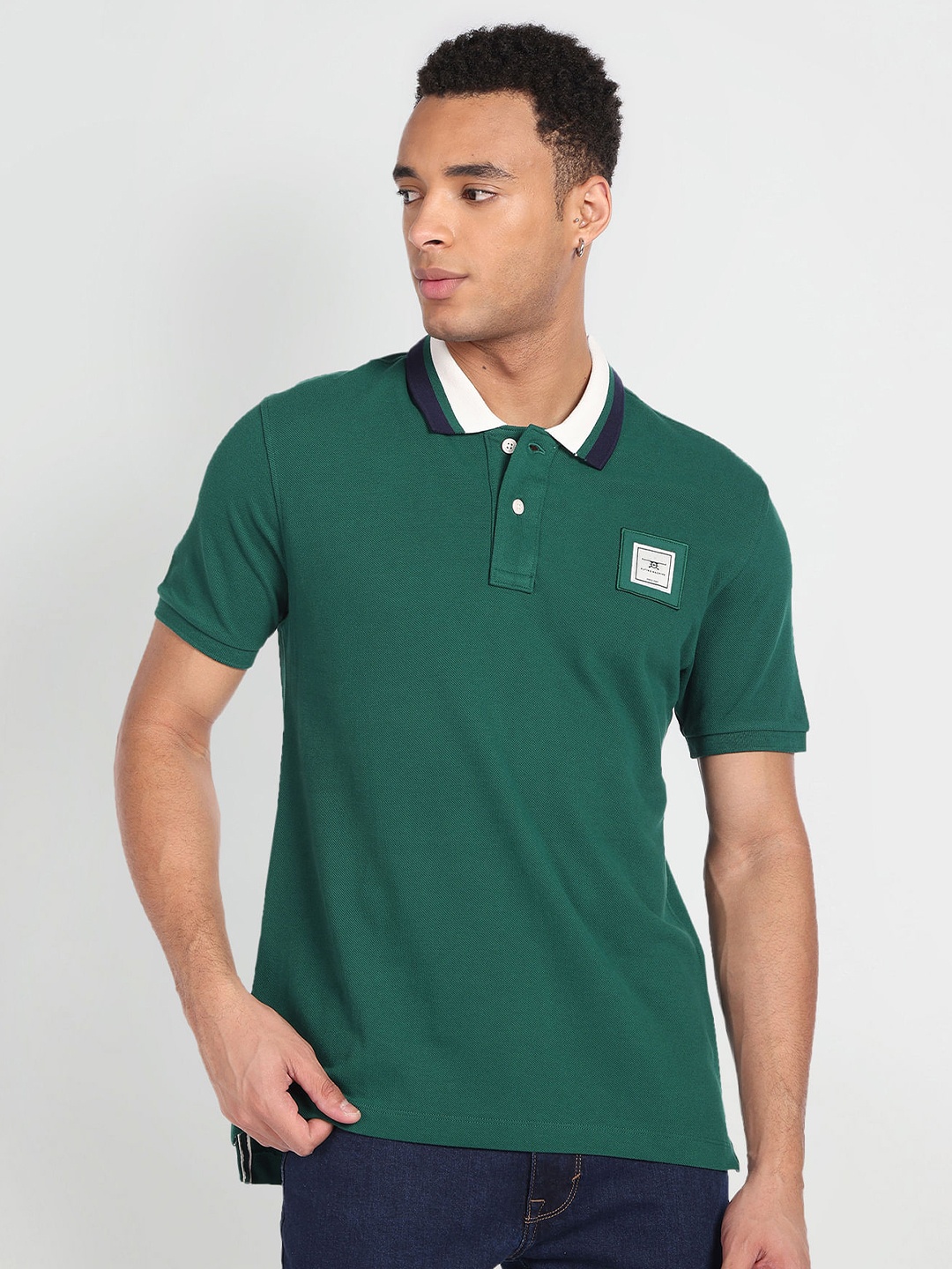 

Flying Machine Polo Collar Pure Cotton T-shirt, Green