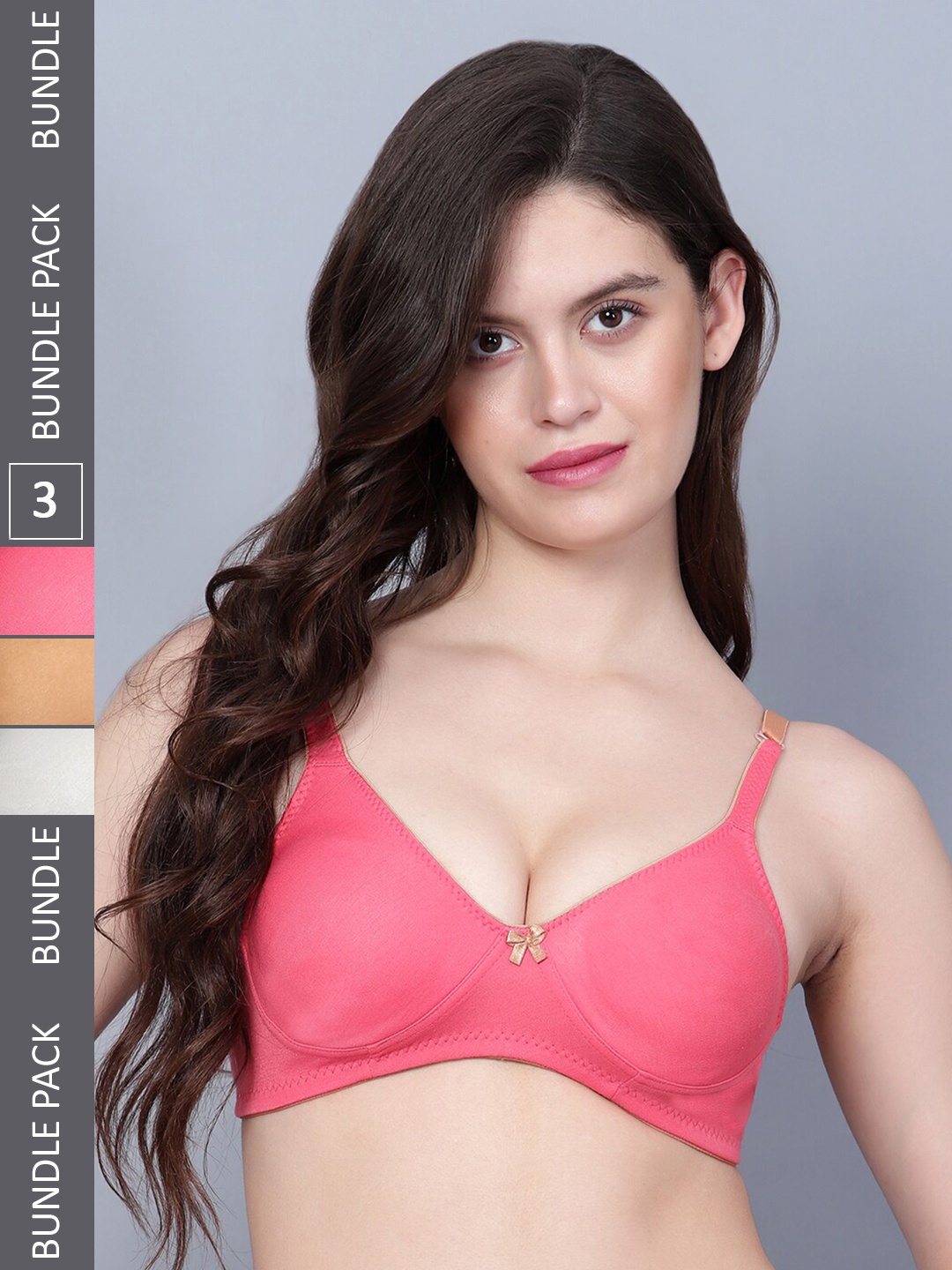 

JJAAGG T Pack Of 3 Medium Coverage Non-Wired Seamless Everyday Bra With All Day Comfort, Pink