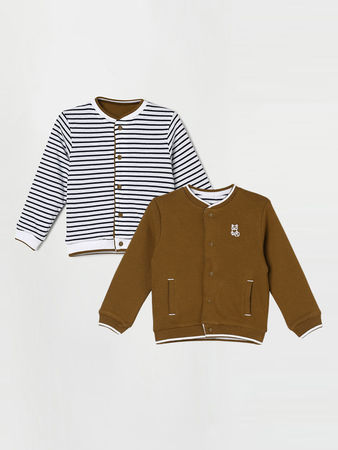 

Juniors by Lifestyle Boys Pack Of 2 Striped Cotton Cardigans, Brown
