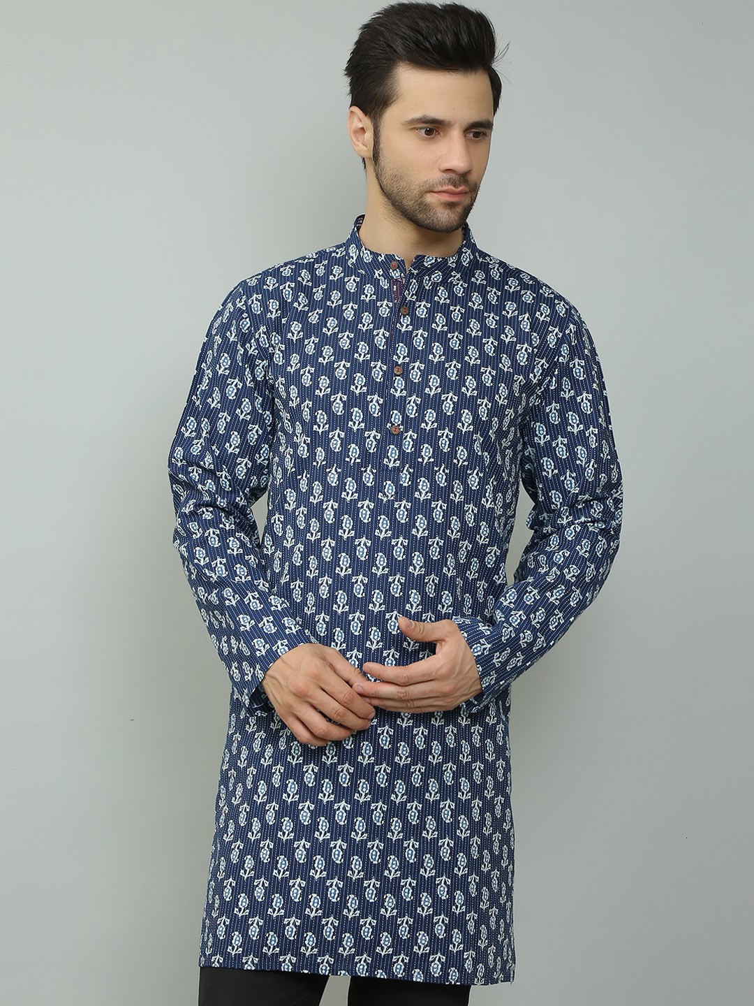 

Spring Soul Ethnic Motif Printed Cotton Straight Kurta, Blue