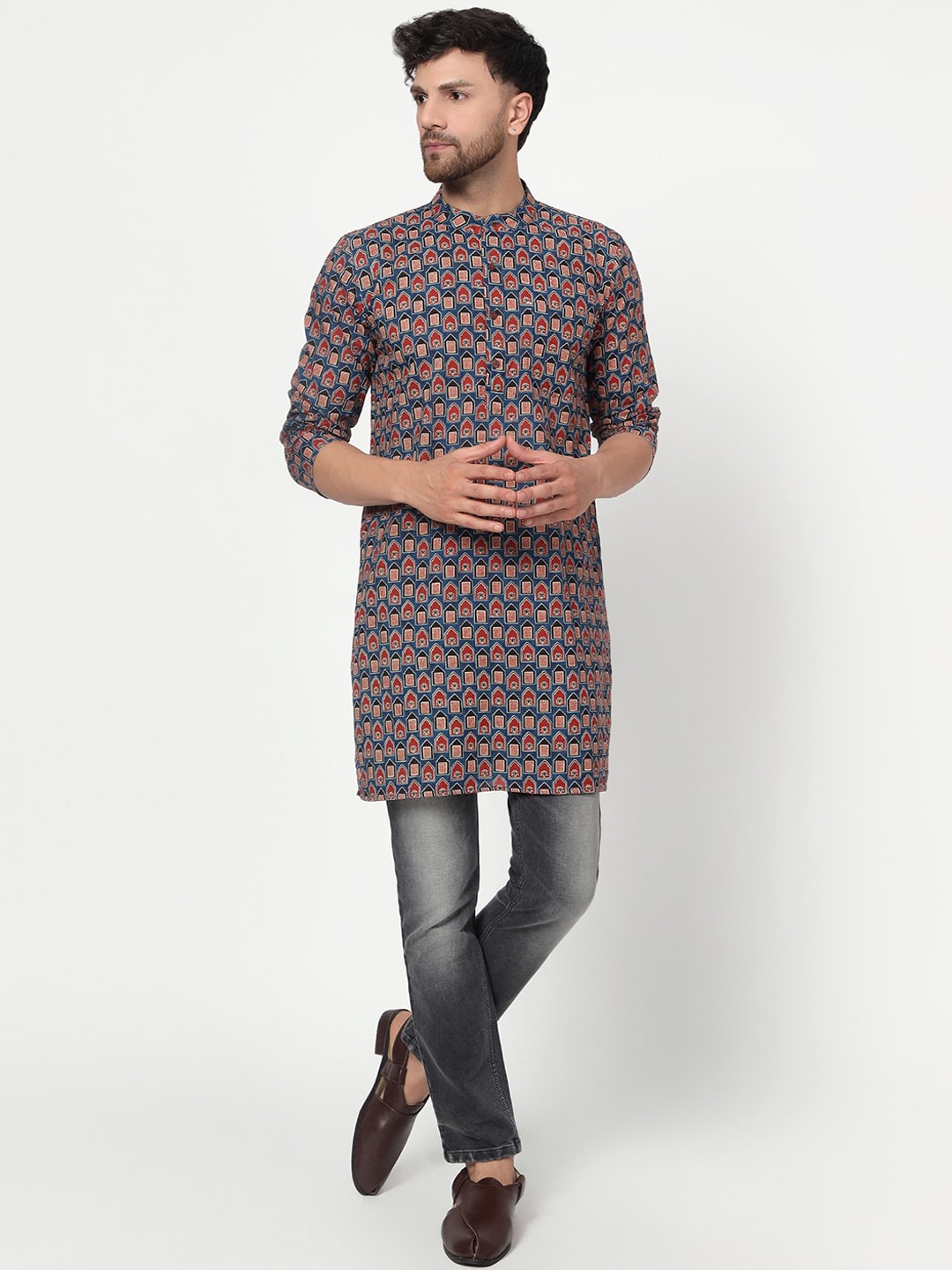 

Spring Soul Ethnic Motif Printed Cotton Straight Kurta, Blue