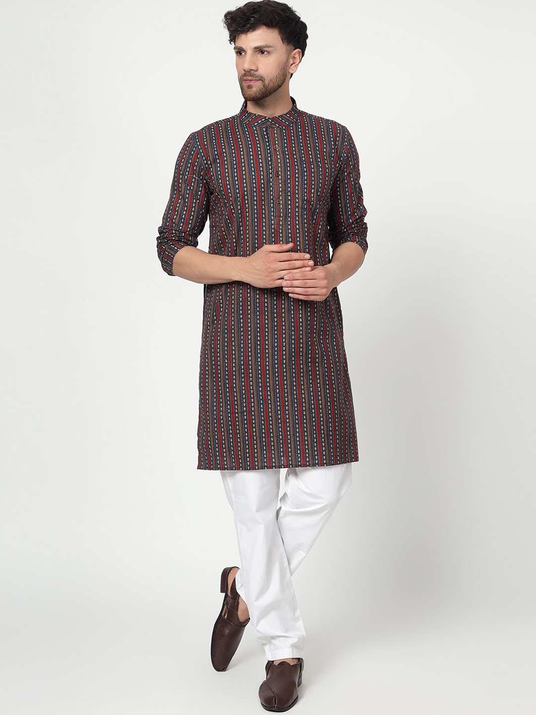 

Spring Soul Striped Cotton Straight Kurta, Maroon