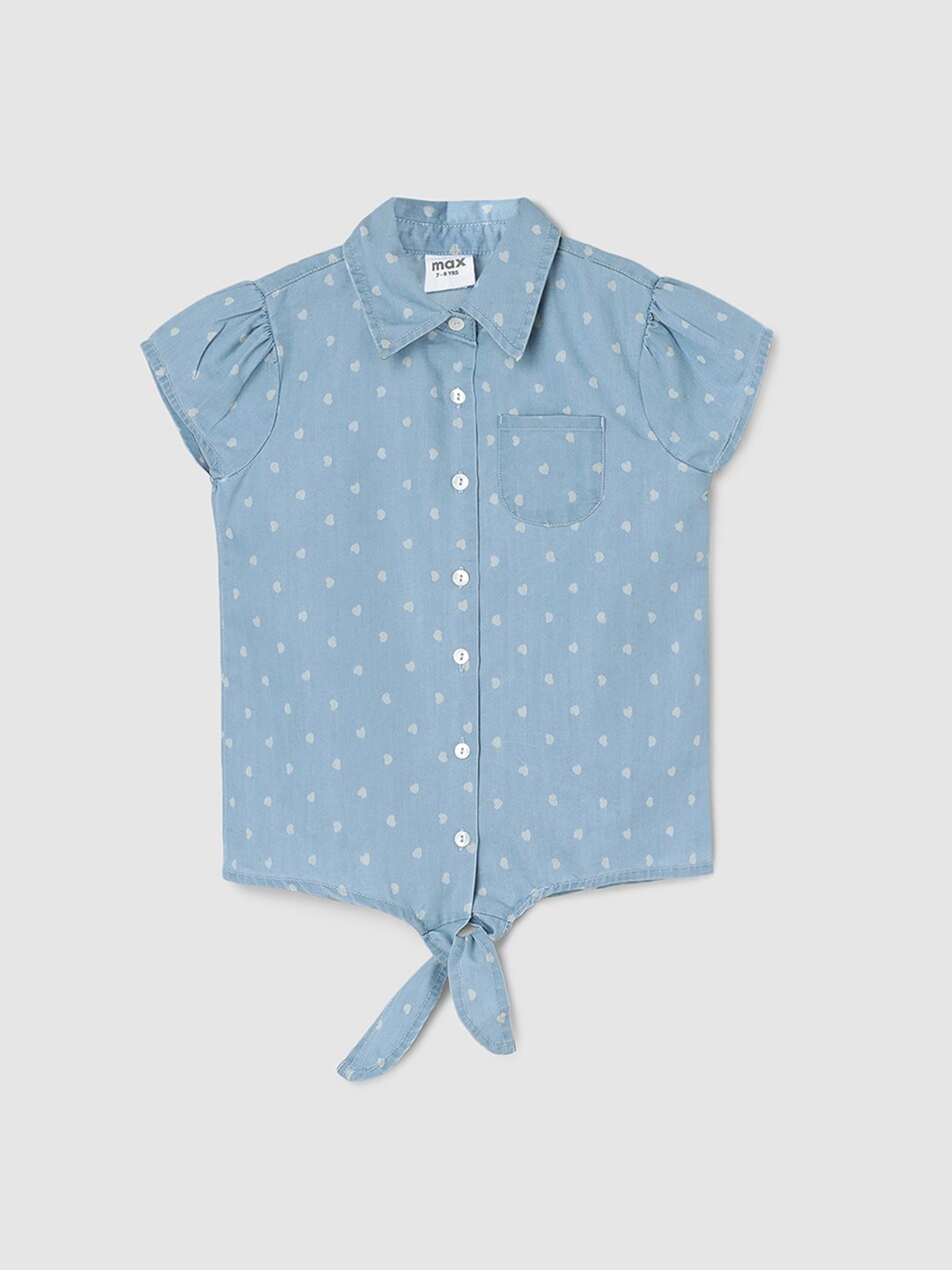 

max Girls Polka Dot Print Pure Cotton Shirt Style Top, Blue