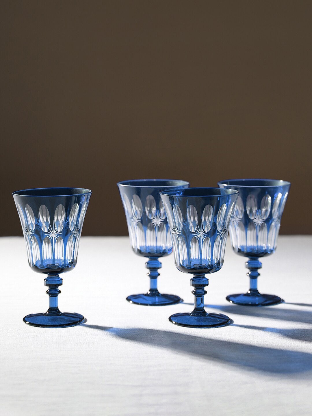 

Pure Home and Living Blue & Transparent 4 Pieces Star Cut Glass Wine Glasses