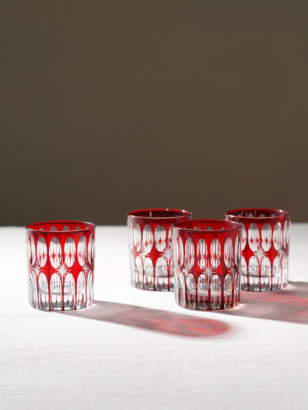 

Pure Home and Living Red & Transparent 4 Pieces Star Cut Glass Drinking Glass