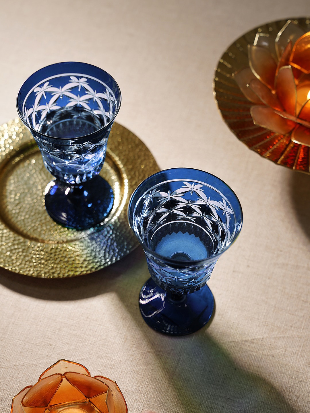 

Pure Home and Living 4-Pcs Blue & Transparent Diamond Cut Glass Wine Glasses - 500 ML Each