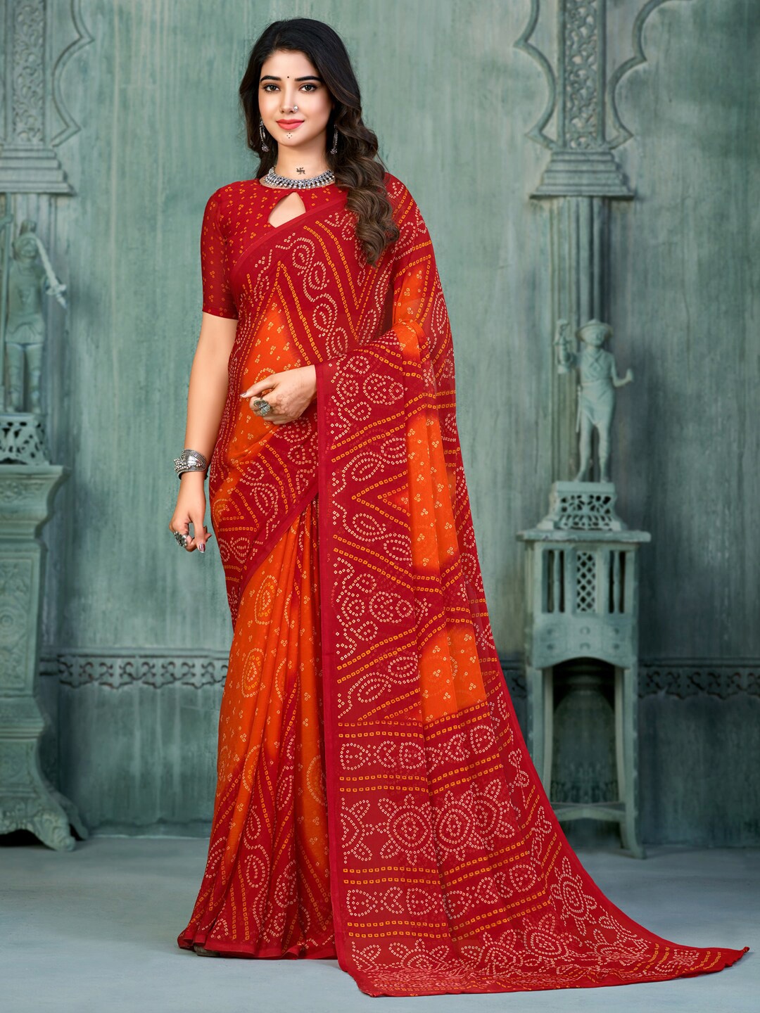 

Anouk Bandhani Pure Chiffon Bandhani Saree, Orange