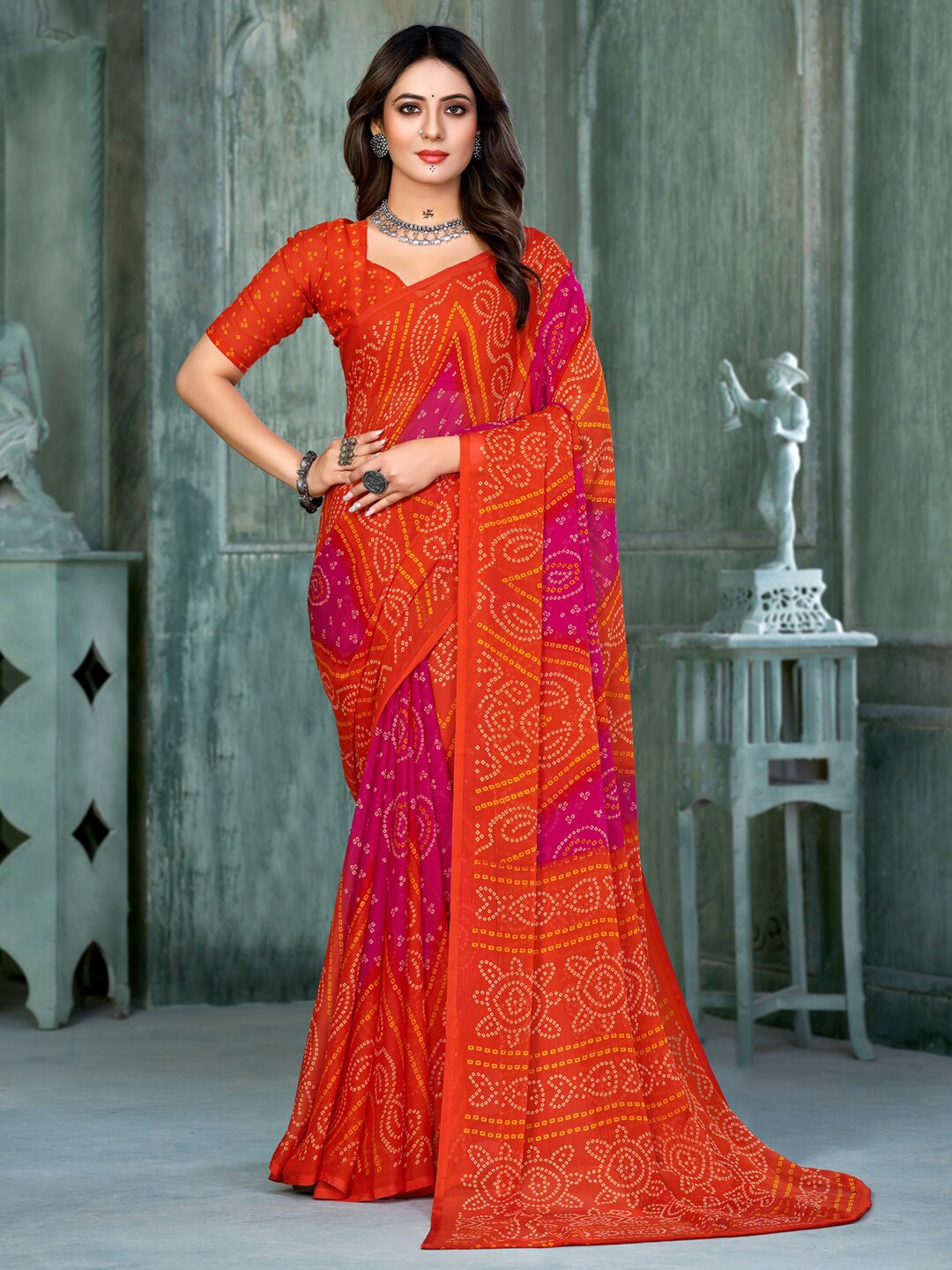 

Anouk Bandhani Pure Chiffon Saree, Orange