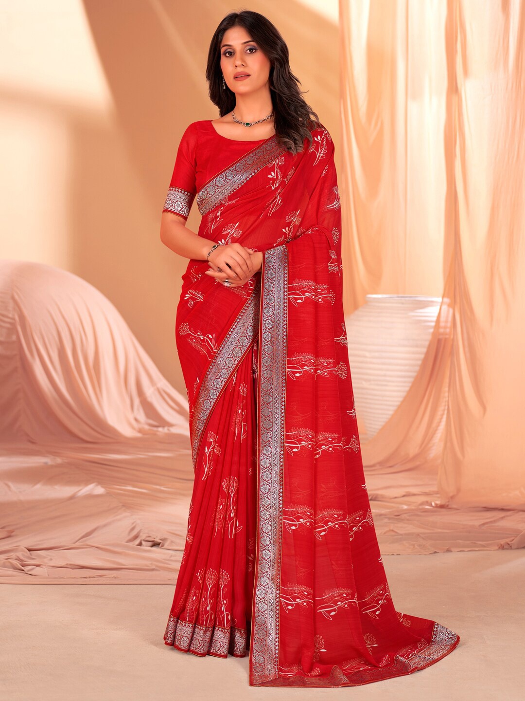 

Anouk Floral Printed Pure Georgette Saree, Red