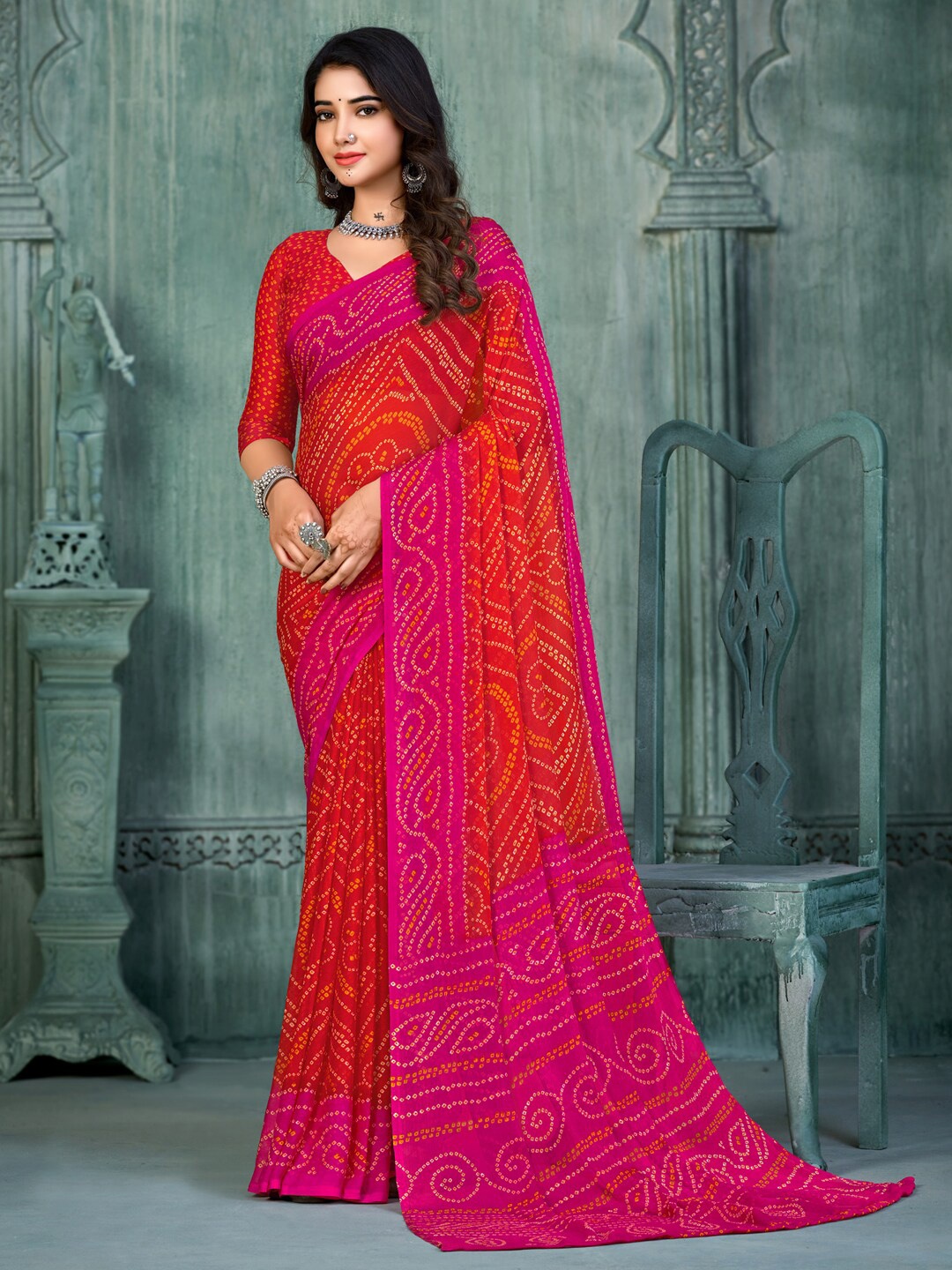 

Anouk Bandhani Printed Bandhani Saree, Red