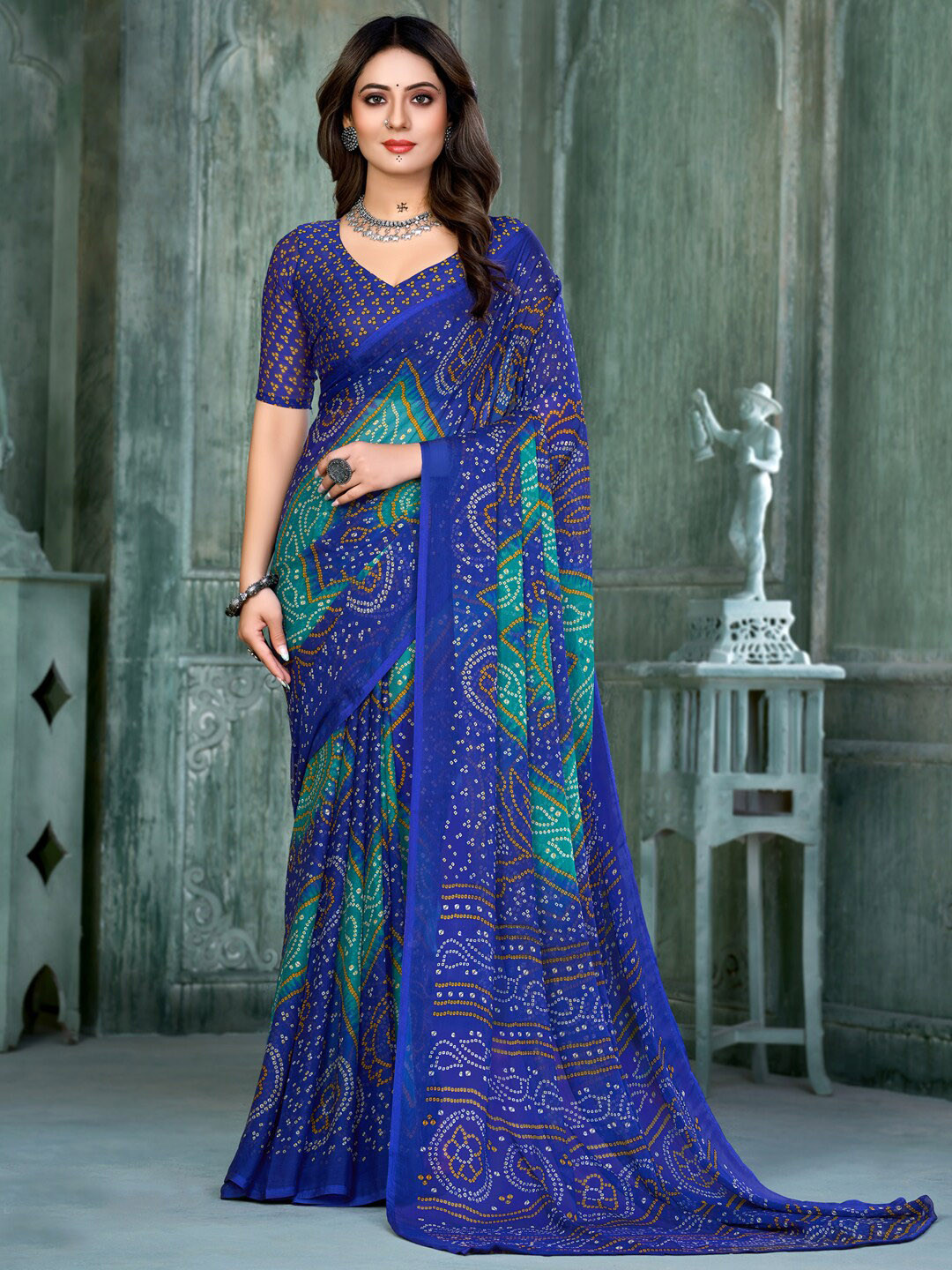 

Anouk Bandhani Printed Saree, Blue
