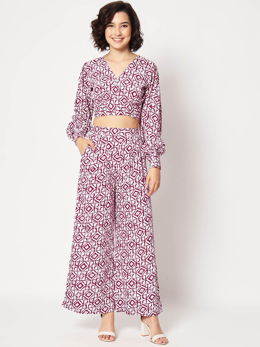 

all about you Geometric Printed Crop Top With Palazzo, Pink
