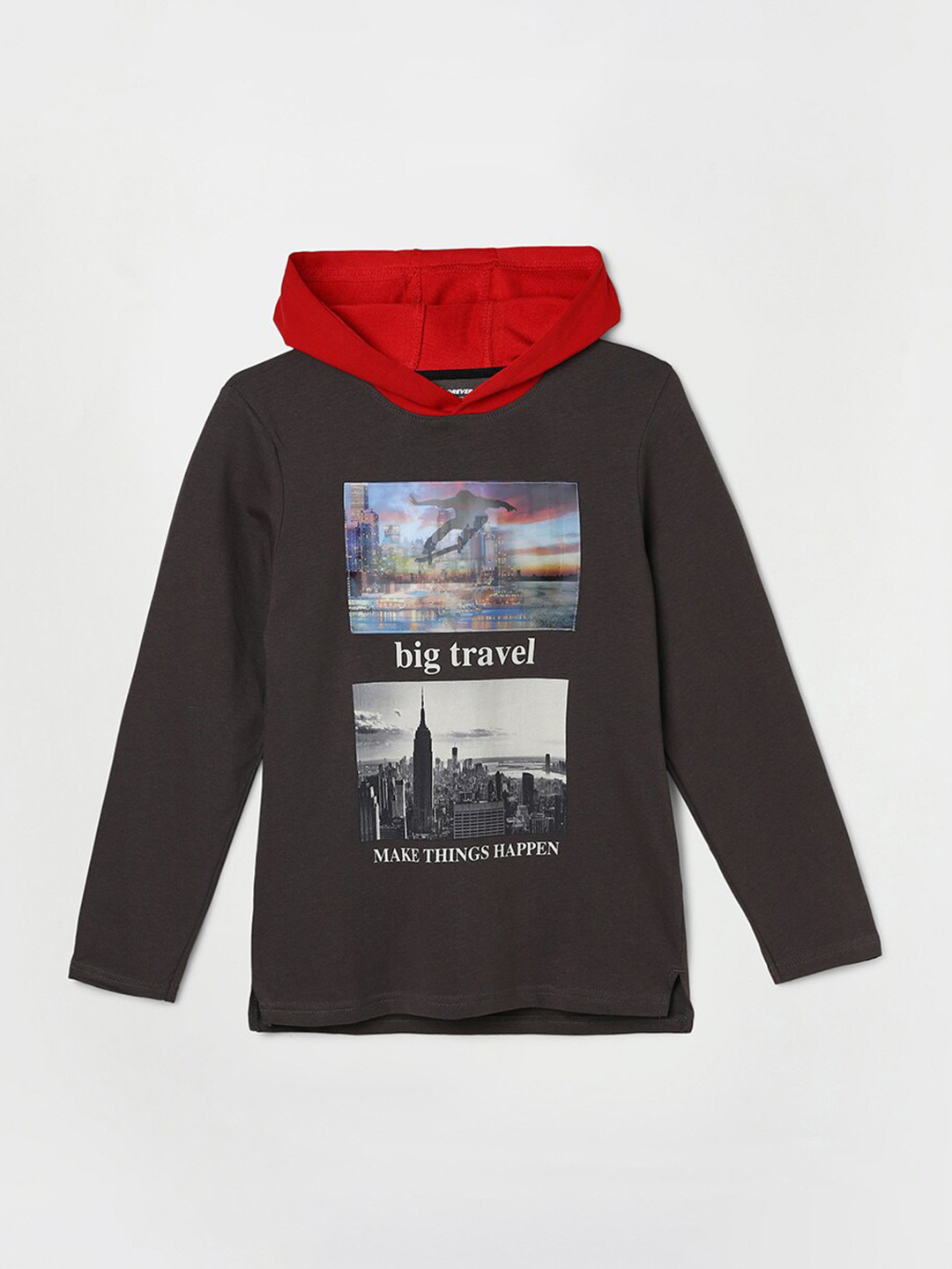 

Fame Forever by Lifestyle Boys Graphic Printed Hood Regular Fit Cotton T-Shirt, Charcoal