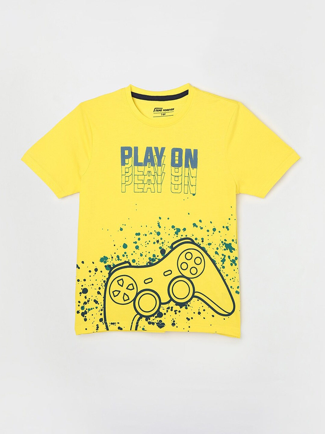 

Fame Forever by Lifestyle Boys Typography Printed Regular Fit Cotton T-Shirt, Yellow