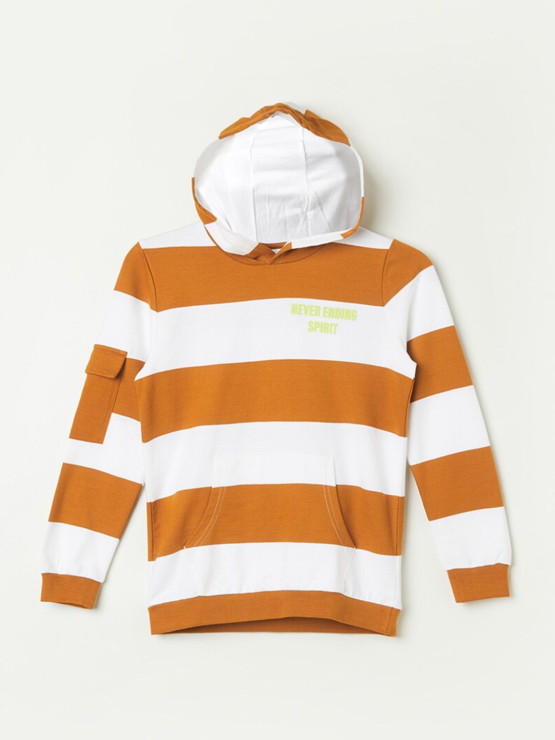 

Fame Forever by Lifestyle Boys Striped Long Sleeves Hooded Pure Cotton Pullover, Mustard