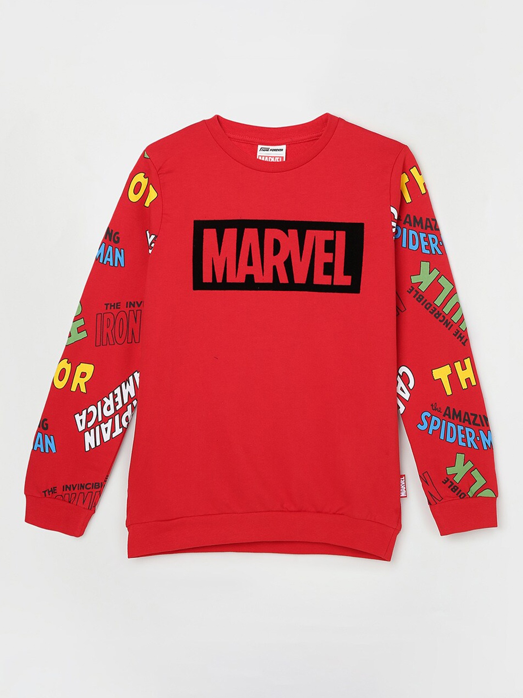 

Fame Forever by Lifestyle Boys Marvel Printed Long Sleeves Pure Cotton Pullover, Red