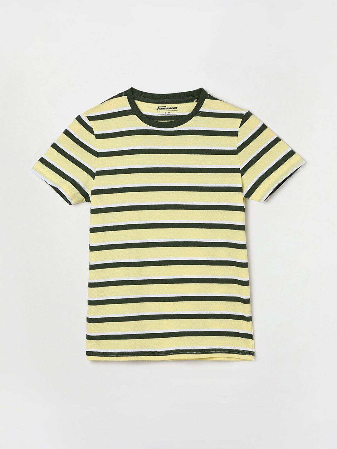 

Fame Forever by Lifestyle Boys Striped Cotton T-shirt, Yellow