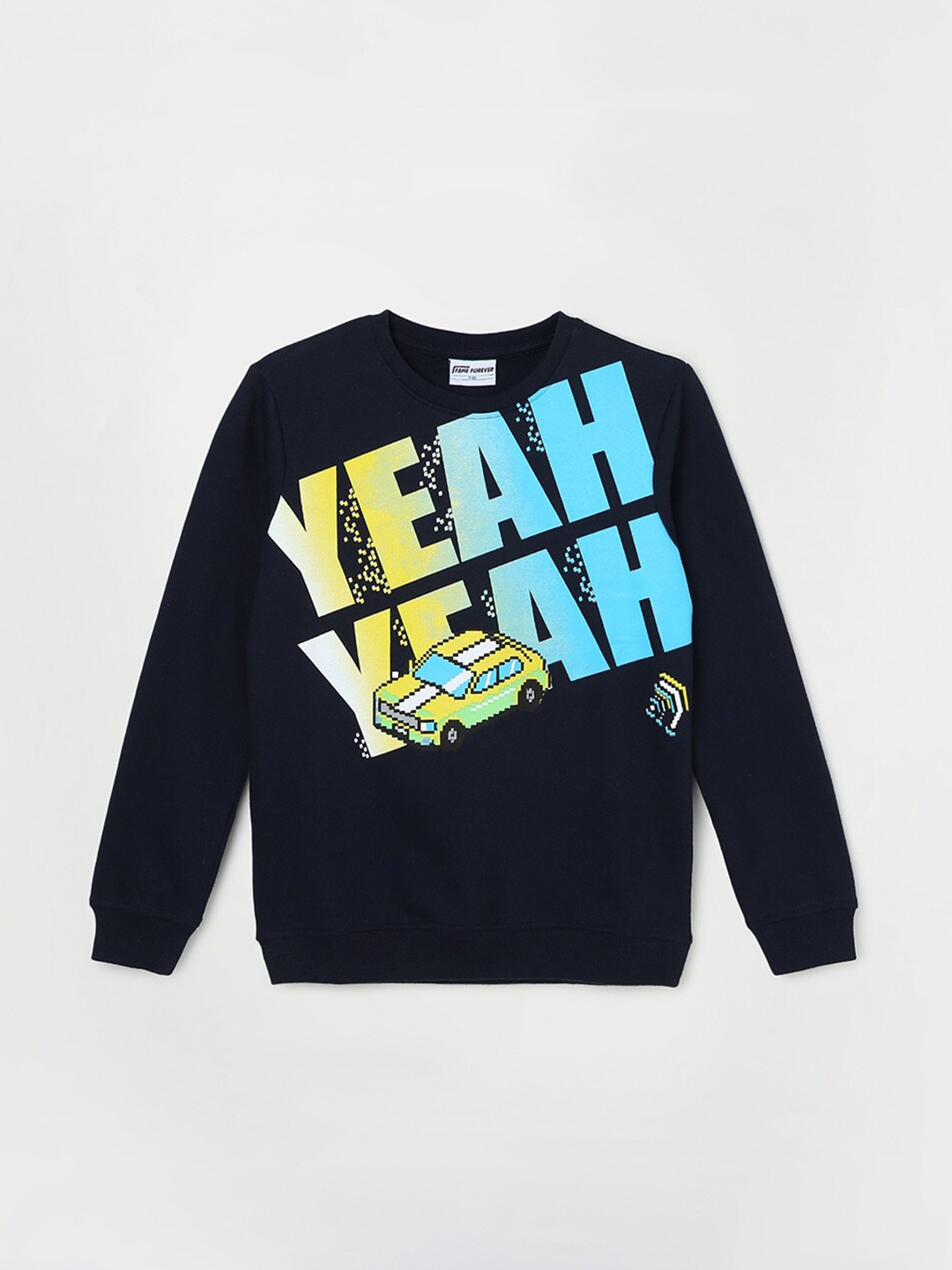 

Fame Forever by Lifestyle Boys Typography Printed Long Sleeves Pure Cotton Pullover, Navy blue