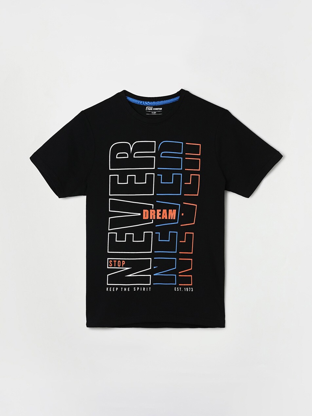 

Fame Forever by Lifestyle Boys Typography Printed Regular Fit Cotton T-Shirt, Black