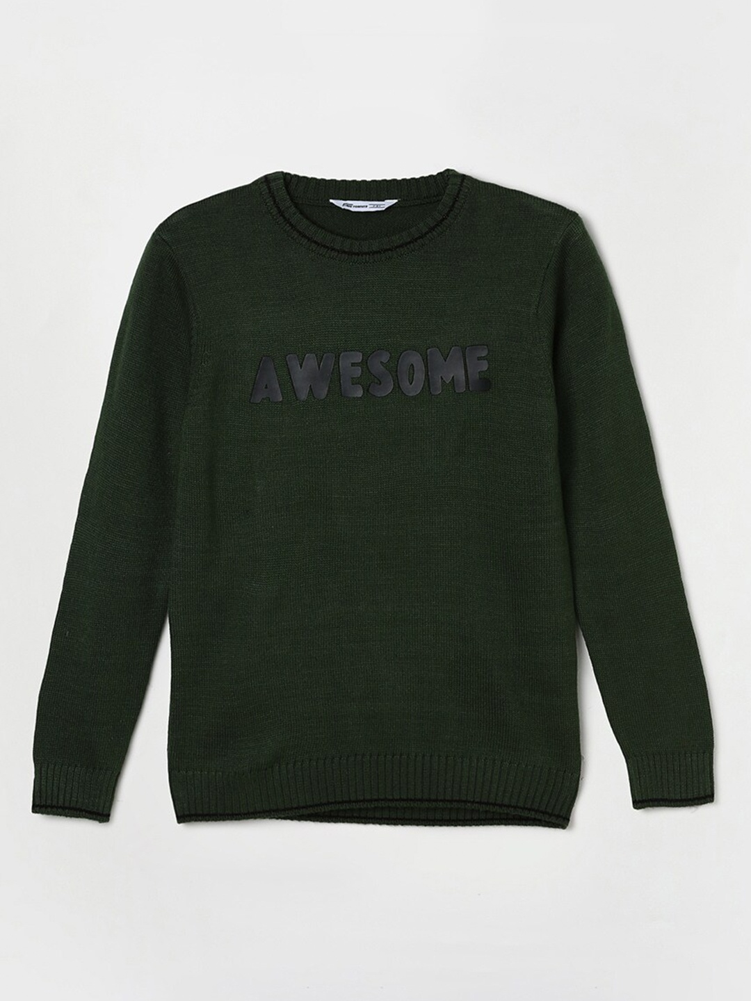 

Fame Forever by Lifestyle Boys Typography Printed Acrylic Pullover Sweaters, Olive