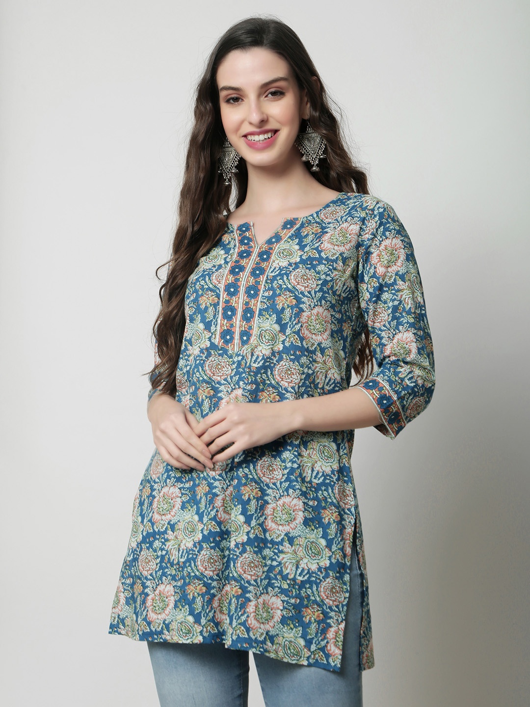

KALINI Floral Printed Cotton Tunics, Blue
