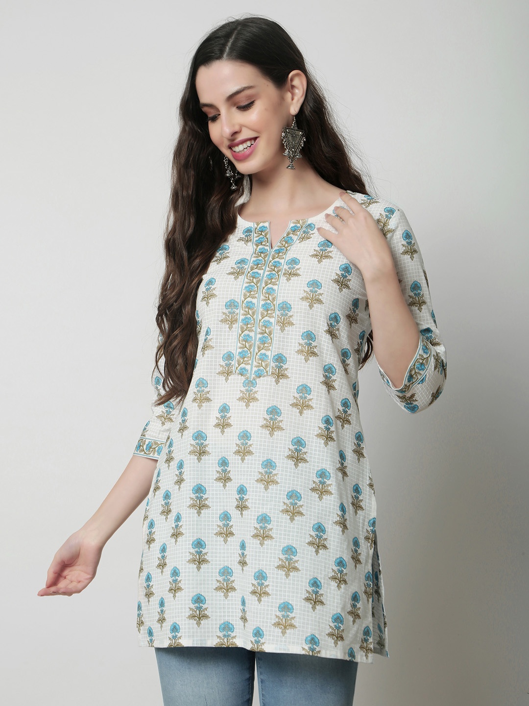 

KALINI Floral Printed Pure Cotton Kurti, White