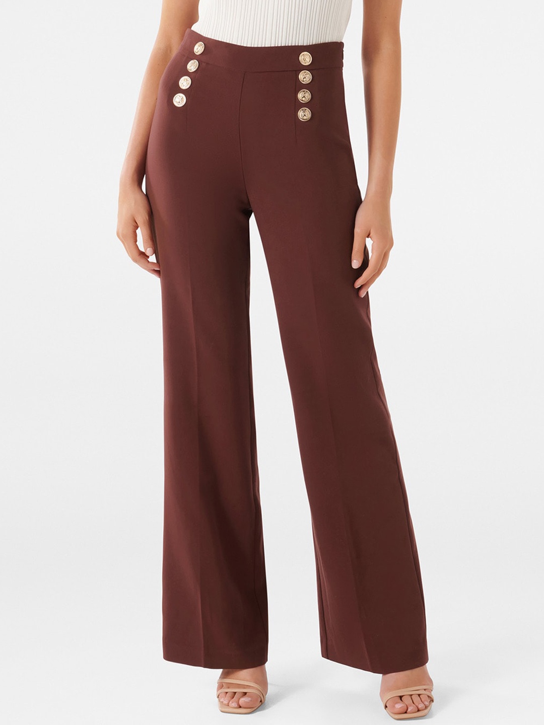 

Forever New Women Straight Fit High-Rise Trousers, Maroon