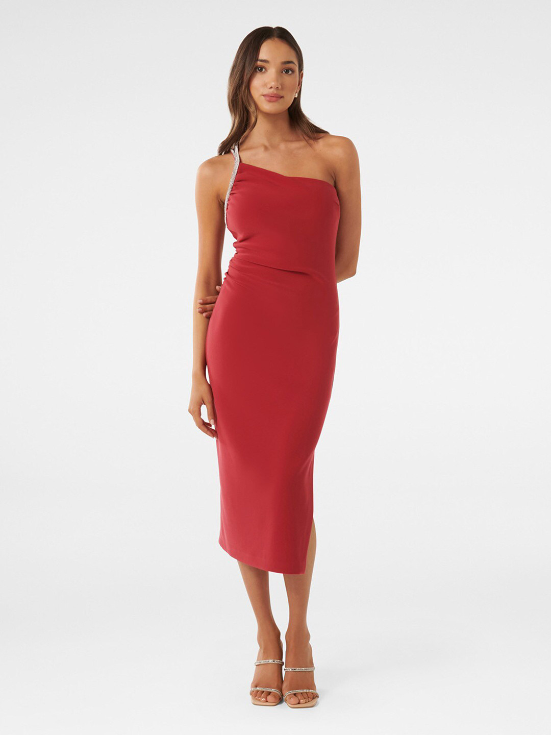 

Forever New One Shoulder Sheath Midi Dress, Red